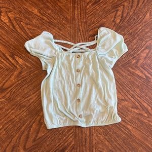 Teal blouse with crisscross back
